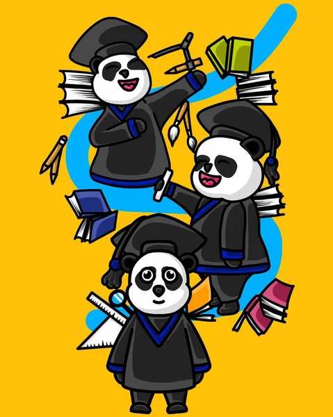 Tecknad Illustration Panda Fira Examen — Stock vektor