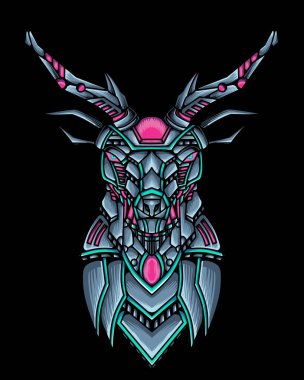 Geyik kafalı bir robotun çizimi.