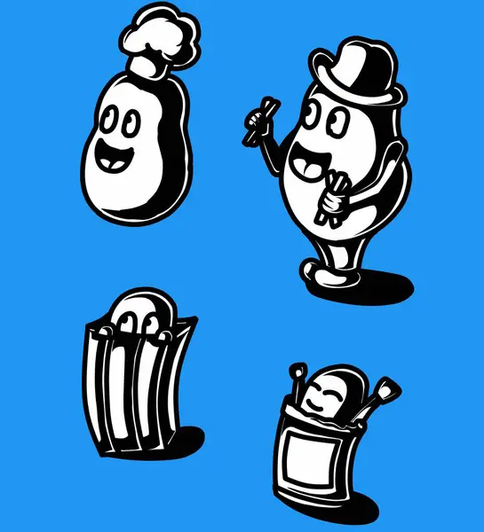 Renkli bir patates maskotunun çizimi.