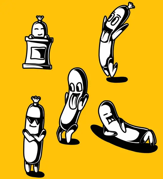 Sosis maskotunun siyah beyaz çizimi