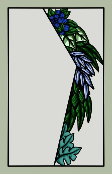 Sınırı yapraklar ve çiçeklerle donatın. Vektör tasarımı