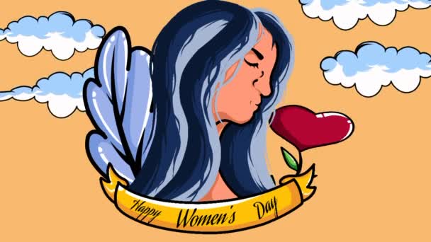 Šťastný Mezinárodní Den Žen Uvítání Animace Text Nápisy Ženami Silueta — Stock video