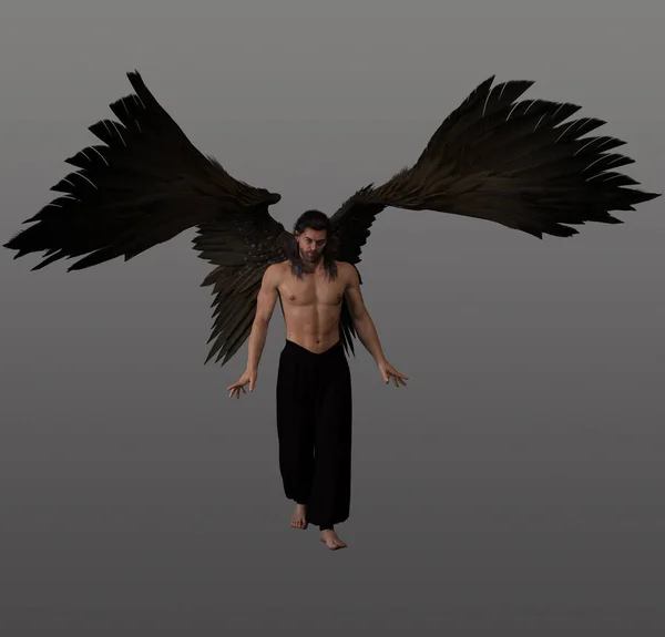 Фантазія Чоловічий Ангел Темним Волоссям Коричневими Крилами — стокове фото