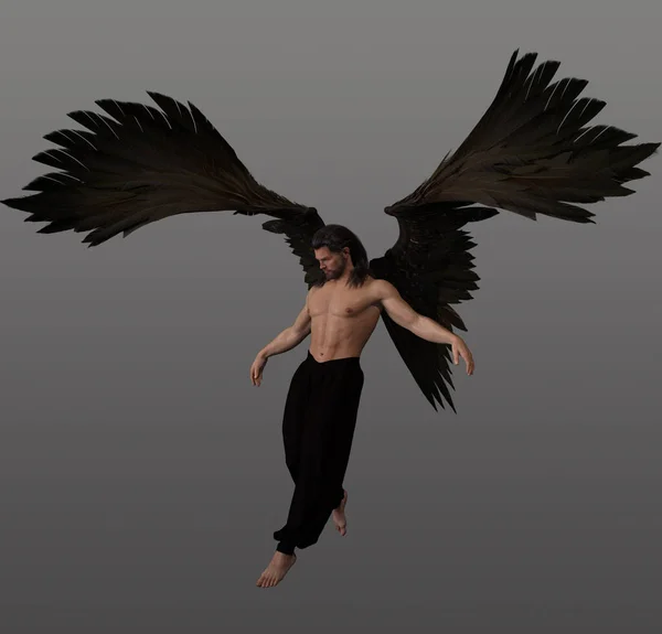 Fantasy Man Engel Met Donker Haar Bruine Vleugels — Stockfoto