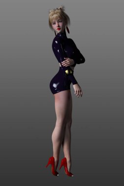 Kırmızı rujlu Asyalı bir kadının 3 boyutlu görüntüsü..