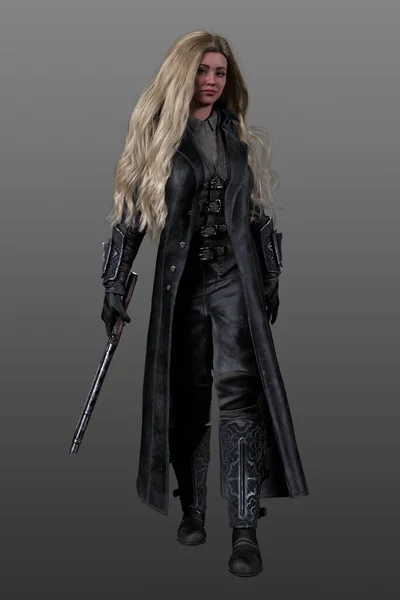 Urban Fantasy 3d rendering of beautiful blonde girl. isolated on a grey background.