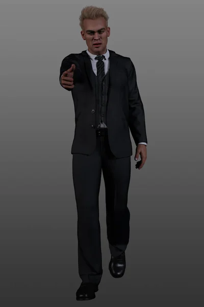 灰色の背景に立ったハンサムなビジネスマンの肖像画です — ストック写真