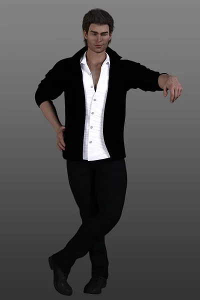 Мужчина Стильной Белой Рубашке Куртке Стоящий Студии Полная Длина — стоковое фото