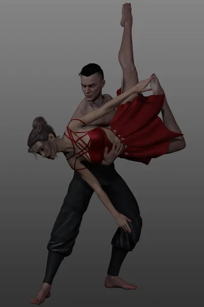 Молода Приваблива Пара Танцює Темному Фоні — стокове фото