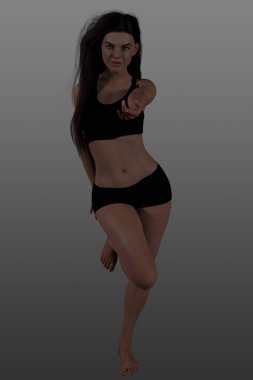 Siyah iç çamaşırlı güzel bir kadın izole edilmiş arka planda poz veriyor..