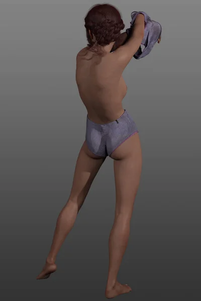 Render Sexy Feminino Modelo Topless Vestindo Shorts Roxos Fundo Isolado — Fotografia de Stock