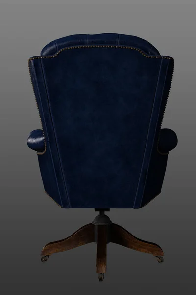 Синее Кожаное Кресло Chesterfield Изолированном Фоне Рендеринг Назад Вид — стоковое фото