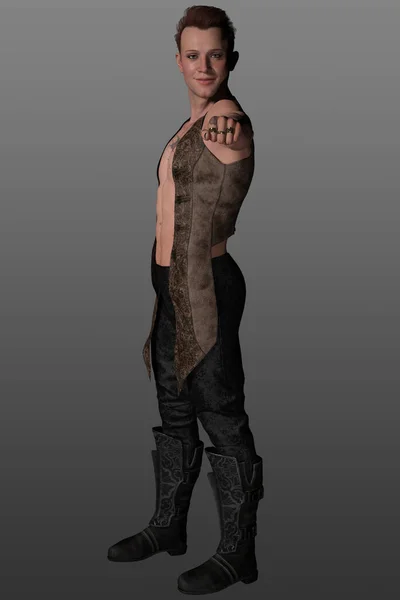 Визуализация Молодой Татуированный Мужчина Подводка Глаз Носить Жилет Брюки Сапоги — стоковое фото