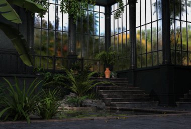 Seranın 3 boyutlu görüntüsü. Güzel, zengin renkler. Botanik cenneti.