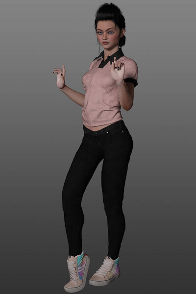 3 d rendering of a female teenager posing on an isolated background. Magic pose. Urban fantasy character. 