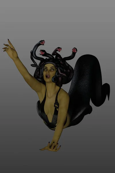 3D渲染的美杜莎与绿色皮肤和蛇的头发 希腊神话和传说 — 图库照片