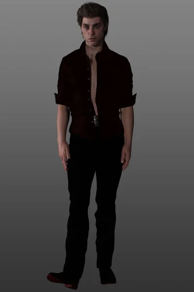 Atraktivní Mladý Muž Černé Košili Kalhotách Pózuje Izolovaném Pozadí — Stock fotografie