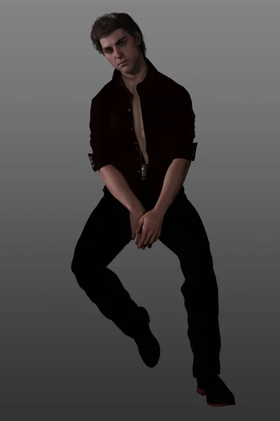 Aantrekkelijke Jongeman Met Een Zwart Hemd Broek Poserend Een Geïsoleerde — Stockfoto