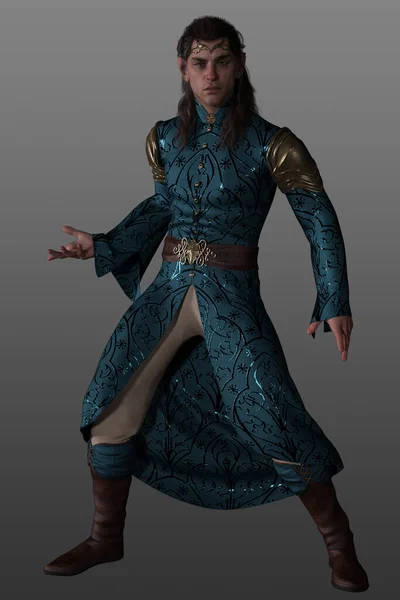 3 d render of fantasy man with pointy ears and fantasy clothes. High Elf leader in fantasy robes.