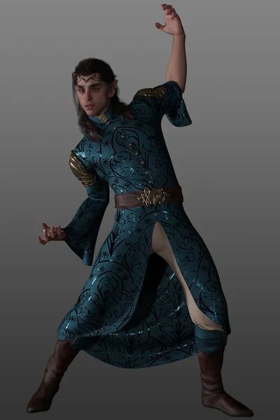3 d render of fantasy man with pointy ears and fantasy clothes. High Elf leader in fantasy robes.