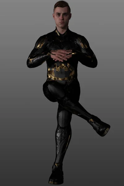 Representación Hombre Con Traje Ciencia Ficción Negro Oro Miembro Tripulación — Foto de Stock