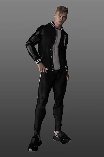 Siyah Eşofman Altı Sweatshirt Ceket Giyen Kaslı Genç Bir Adam — Stok fotoğraf