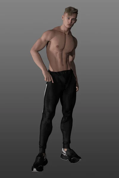 身穿黑色运动裤的肌肉发达的年轻人 背景孤立 赤身裸体大学生 — 图库照片