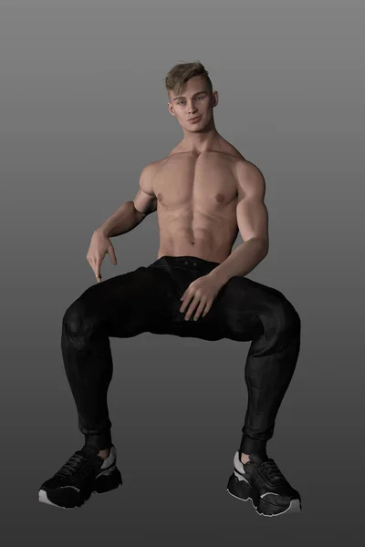 Muskulöser Junger Mann Schwarzer Jogginghose Vor Isoliertem Hintergrund Shirtless College — Stockfoto