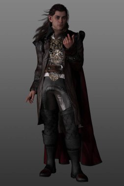 3 d render of fantasy man with pointy ears and fantasy clothes. Elf warrior in fantasy outfit. clipart