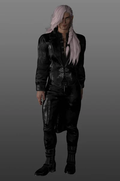 3 d cg rendering of a fae warrior. Elf in fantasy clothing with white hair.