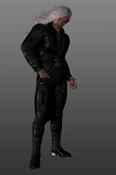 Bir peri savaşçısının 3 cg görüntüsü. Beyaz saçlı, fantezi elbiseli bir elf..