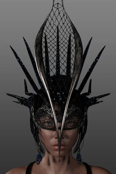 Vacker Kvinna Elegant Fantasy Mask Huvudskott Närbild Porträtt — Stockfoto
