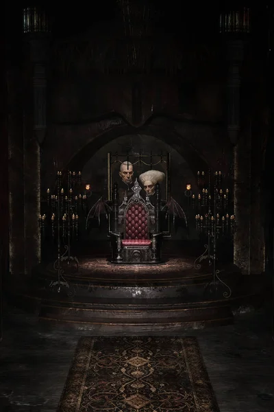 Gothic Medieval Style Castle Interior Throne Candelabras — Stock Photo, Image