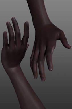 Gri bir arka planda izole edilmiş Afro-Amerikan elleri. El pozu yakın çekim.