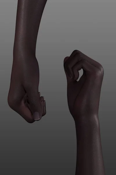 African American hands, isolated on a grey background. Hand pose close-up.