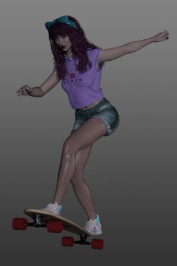 Kaykaylı genç bir bayanın 3 boyutlu görüntüsü