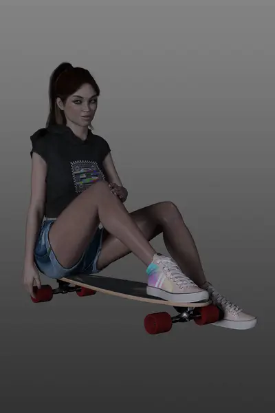 Kaykaylı genç bir bayanın 3 boyutlu görüntüsü