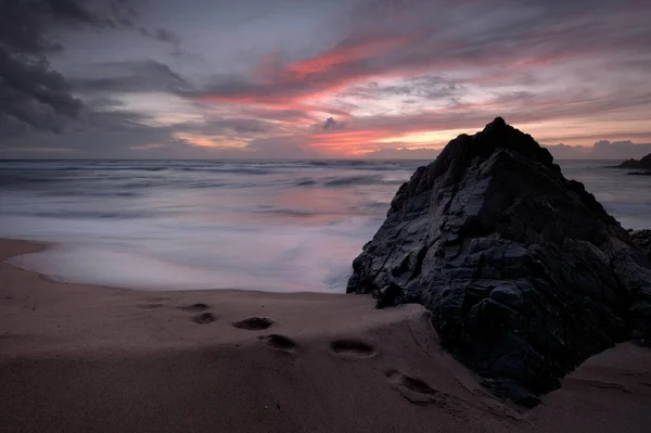 Solnedgång Över Havet Stranden Medelhavet — Stockfoto