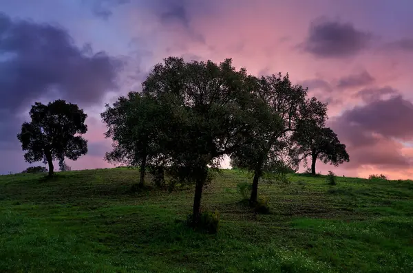 Schöner Sonnenuntergang Den Bergen Monsanto Castelo Branco Portugal lizenzfreie Stockbilder
