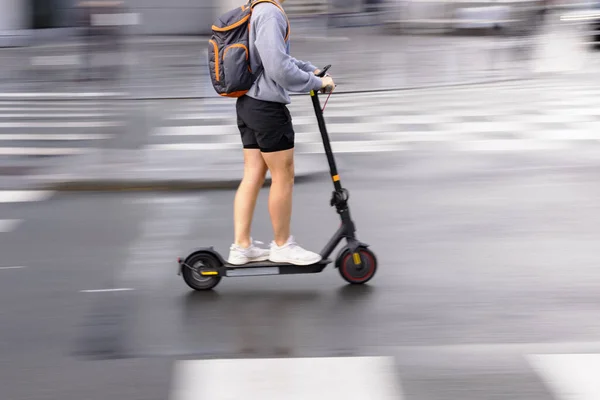 Motion Blur Picture Unrecognizable Person Electric Scooter City Street — Stock Photo, Image