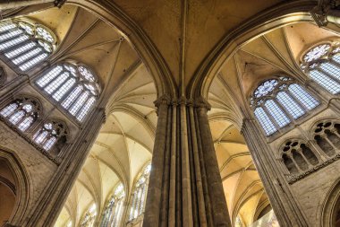 Amiens, France - September 28, 2022: interior view of the famous Amiens Cathedral.The cathedral is the seat of the Bishop of Amiens and is listed as a UNESCO World Heritage Site