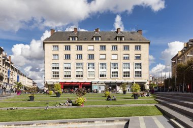 Amiens, France - September 28, 2022: view of the Place Gambetta with unidentified people. Amiens is the capital of the Somme department and has an important historical and cultural heritage