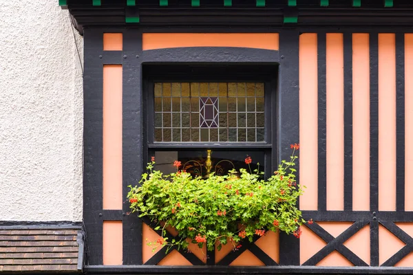 Picture Window Beautiful Old Half Timbered House Dieppe France — ストック写真