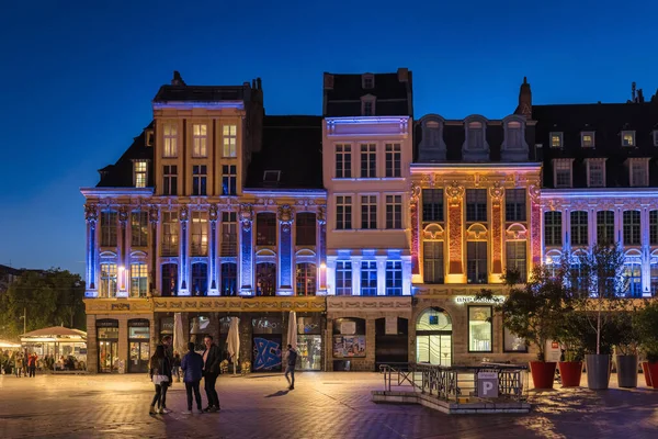 Lille Francia Octubre 2022 Edificios Iluminados Grand Place Por Noche —  Fotos de Stock