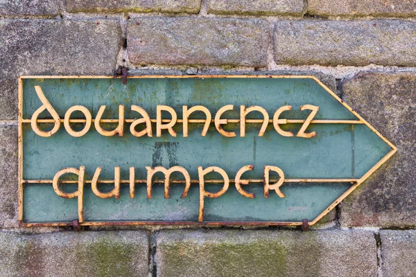 Picture Sign Indicating Douarnenez Quimper Breton Town Locronan Brittany France — Stock Photo, Image