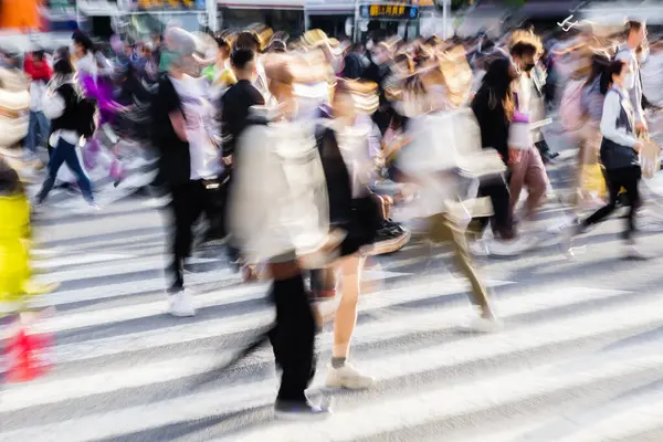 Picture Intentional Motion Blur Effect Crowds People Crossing Shibuya Crossing — Stock Photo, Image