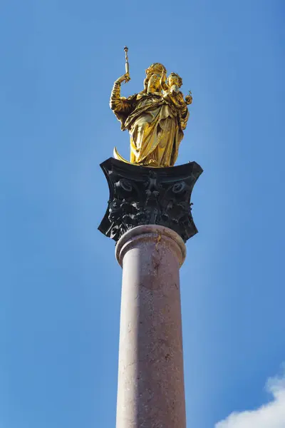Picture Virgin Mary Marian Columns Marienplatz Munich Bavaria Germany — Stock Photo, Image