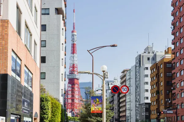 Tokio Japan April 2023 Uitzicht Straat Met Tokio Toren Minato — Stockfoto