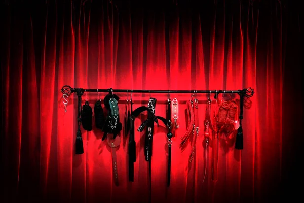 Whips Bdsm Red Carpet Background Darkside Accessory Sexual Games Stockfoto