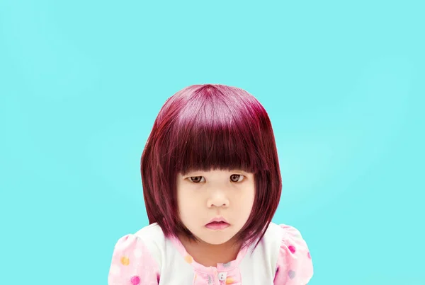Asin kids with pink color hair as pop art fashion style on isolated background make up and play with mother as doll with space for text on background.